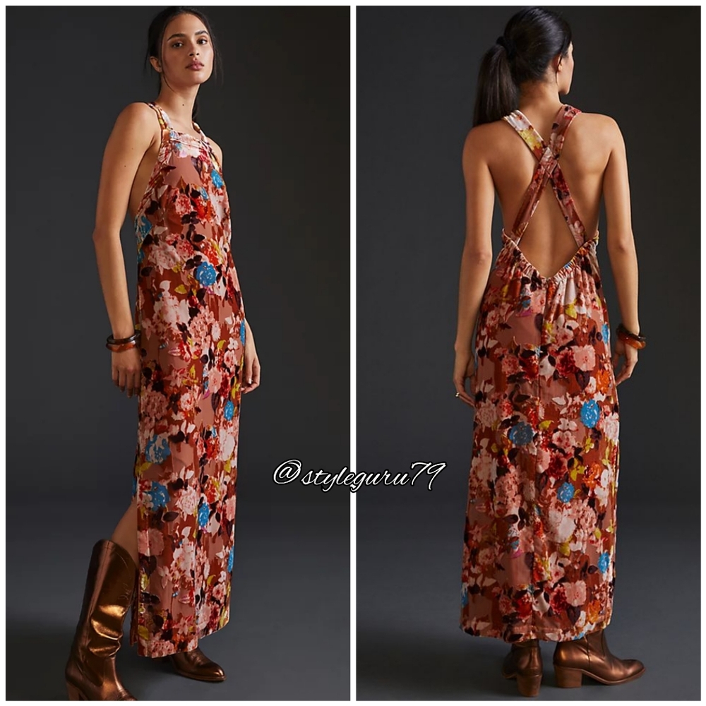 Anthropologie, Halter Velvet Maxi Dress